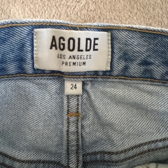 AGOLDE High Rise Distressed Denim Cutoff Shorts Size 24 - Picture 3 of 11